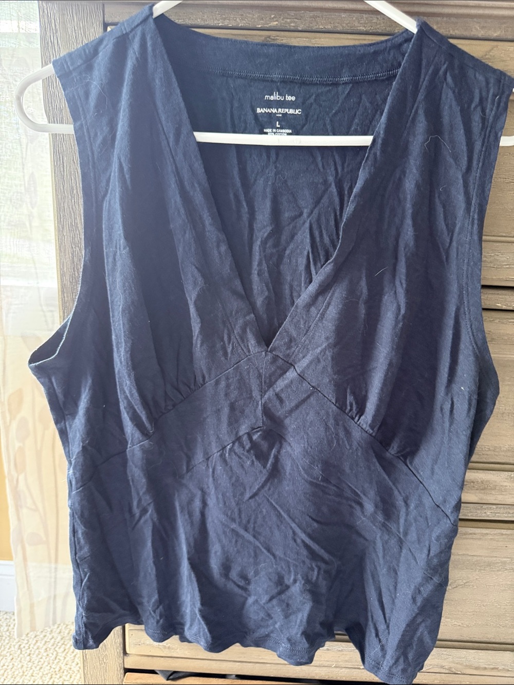 Banana Republic Navy Sleeveless V-Neck Malibu Tee